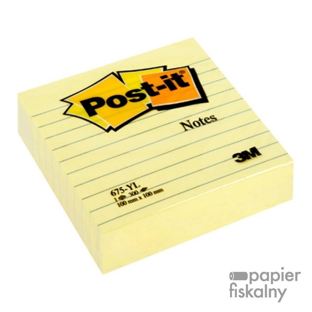 Karteczki samoprzylepne POST-IT® w linie (675-YL), 100x100mm, 1x300 kart., żółte