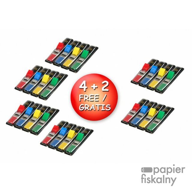 Zestaw promocyjny zakładek POST-IT® (683-4), PP, 11,9x43,2mm, 4+2x35 kart., mix kolorów, 2 GRATIS