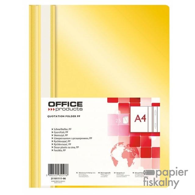 Skoroszyt OFFICE PRODUCTS, PP, A4, miękki, 100/170mikr., żółty