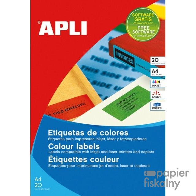 Etykiety kolorowe APLI, 210x297mm, prostokątne, niebieskie, 20 ark.