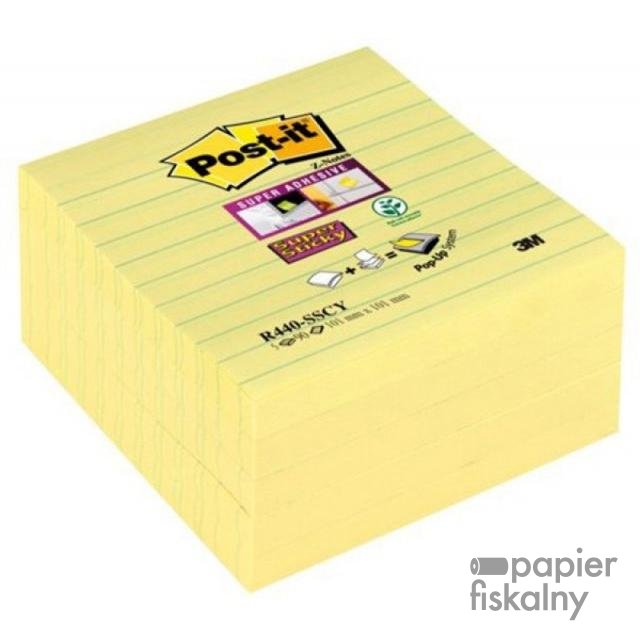 Karteczki samoprzylepne POST-IT® Super Sticky Z-Notes XL w linię (R440-SSCY), 101x101mm, 5x90 kart., żółte