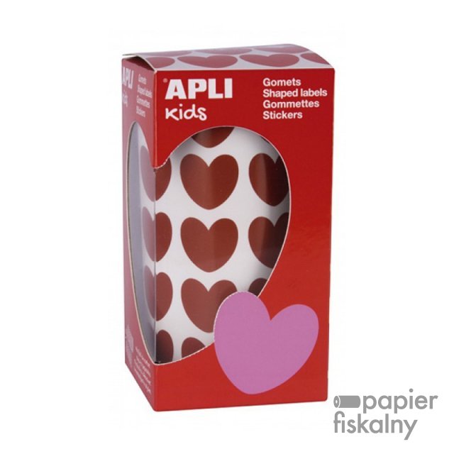 Naklejki APLI, serca w rolce, FSC, 20x18mm, 900 szt., czerwone