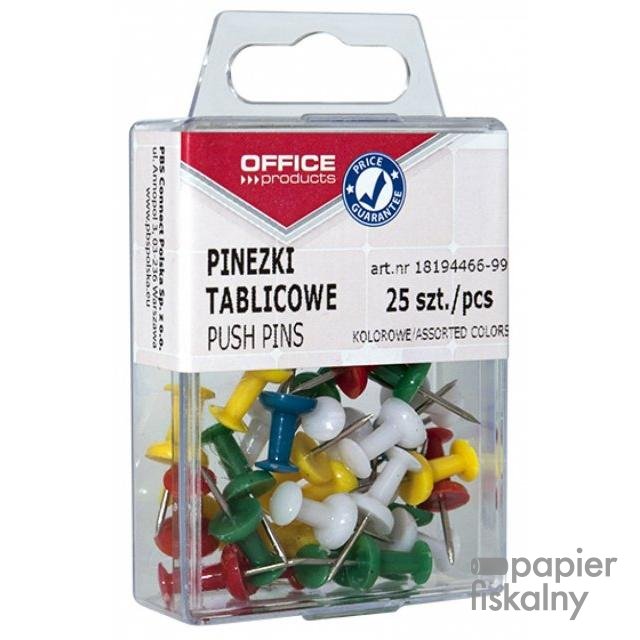 Pinezki kolorowe beczułki OFFICE PRODUCTS, w pudełku, 25szt., mix kolorów