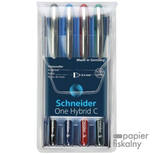 Pióro kulkowe Schneider ONE Hybrid C 0,3 mm, 4 szt., pudełko z zawieszką, mix kolorów