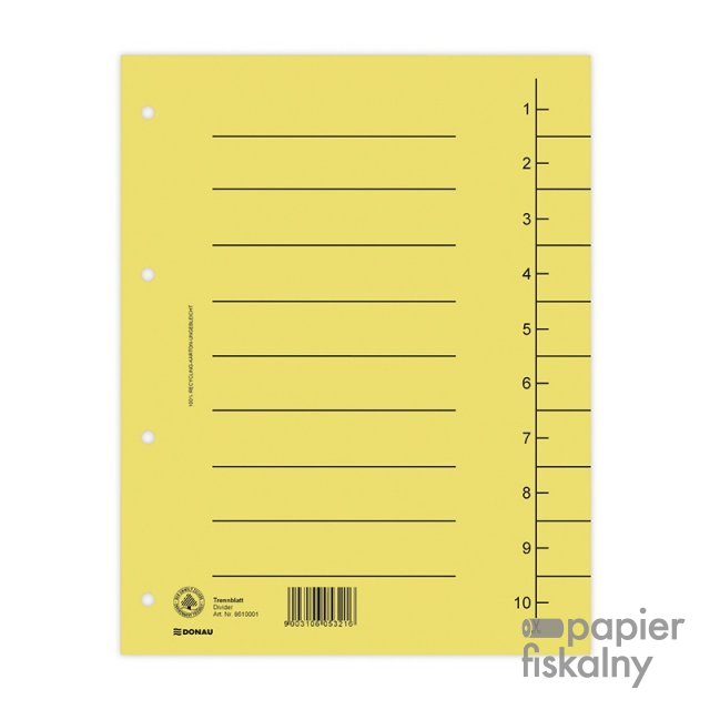 Przekładka DONAU, karton, A4, 235x300mm, 1-10, 1 karta, żółta
