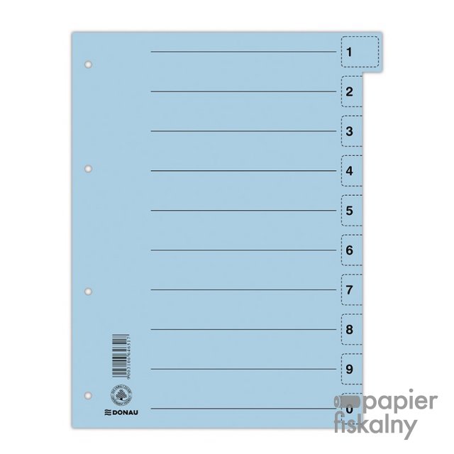 Przekładka DONAU, karton, A4, 235x300mm, 0-9, 1 karta z perforacją, niebieska