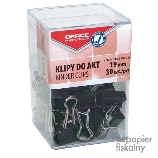 Klipy do dokumentów OFFICE PRODUCTS, 19mm, 30szt., w pudełku, czarne