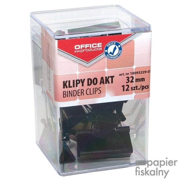 Klipy do dokumentów OFFICE PRODUCTS, 32mm, 12szt., w pudełku, czarne