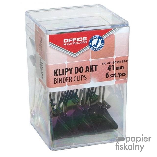 Klipy do dokumentów OFFICE PRODUCTS, 41mm, 6szt., w pudełku, czarne