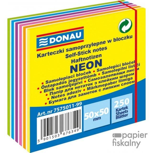 Mini kostka samoprzylepna DONAU, 50x50mm, 1x250 kart., neon, 11-warstw, neon-pastel, mix kolorów