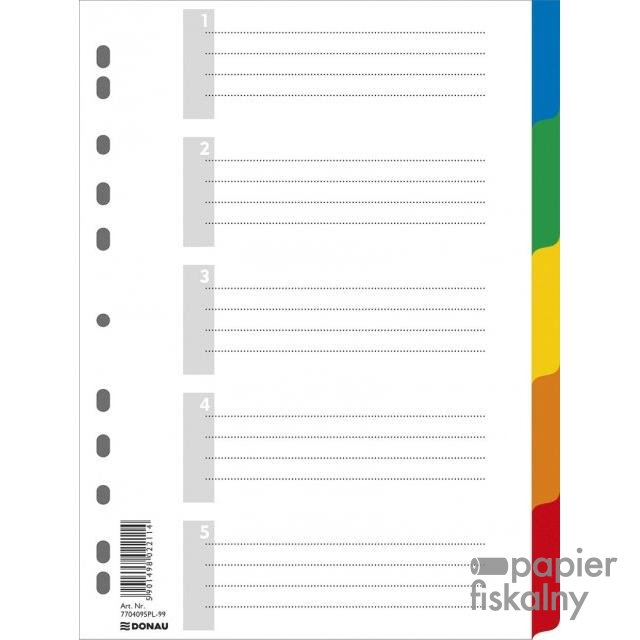 Przekładki DONAU, PP, A4, 225x297mm, 5+1 kart, mix kolorów