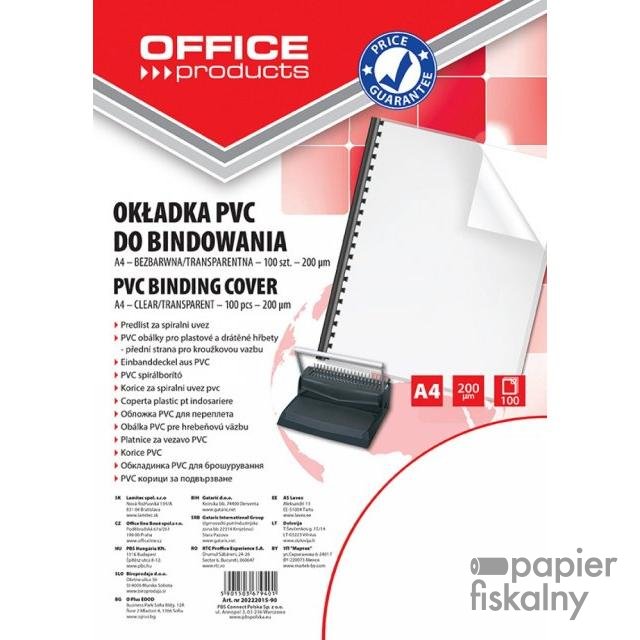 Okładki do bindowania OFFICE PRODUCTS, PVC, A4, 200mikr., 100szt., transparentne