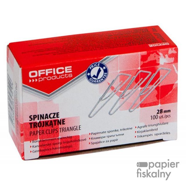 Spinacze trójkątne OFFICE PRODUCTS, 28mm, 100szt., srebrne