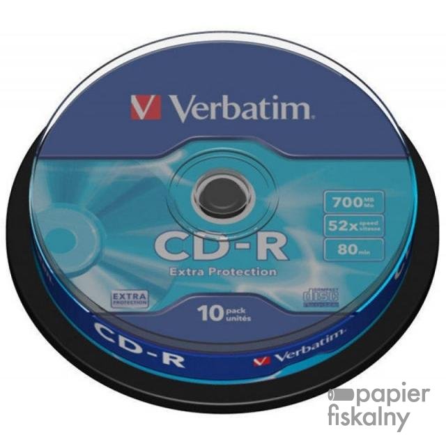 Płyta CD-R VERBATIM, 700MB, prędkość 52x, cake, 10szt., ekstra ochrona