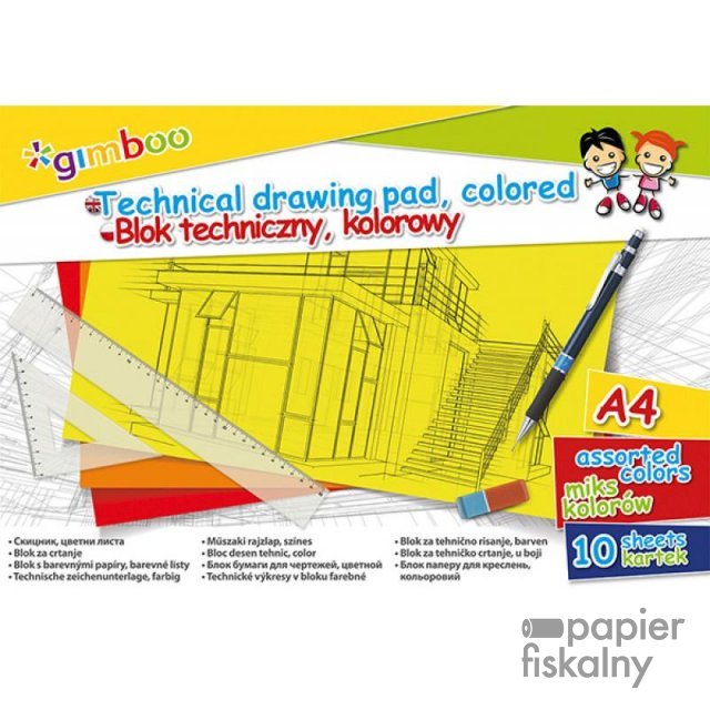 Blok techniczny GIMBOO, A4, 10 kart., 150gsm, mix kolorów