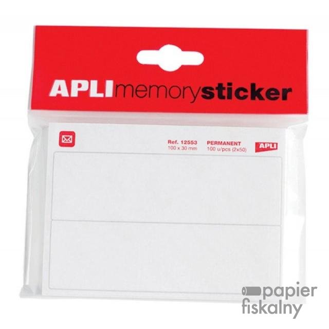 Etykiety pocztowe APLI, w bloczku, 100x30mm, 50 ark., białe