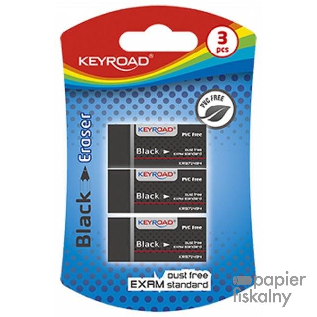 Gumka uniwersalna KEYROAD Black, 3szt., blister, czarna