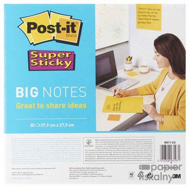 Karteczki samoprzylepne POST-IT® Super Sticky Big Notes (BN11 -EU), 280x280mm,1x30 kart., żółte