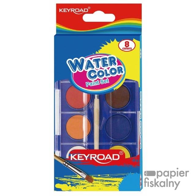 Farby akwarelowe KEYROAD, zawieszka, z pędzelkiem, 8 kolorów