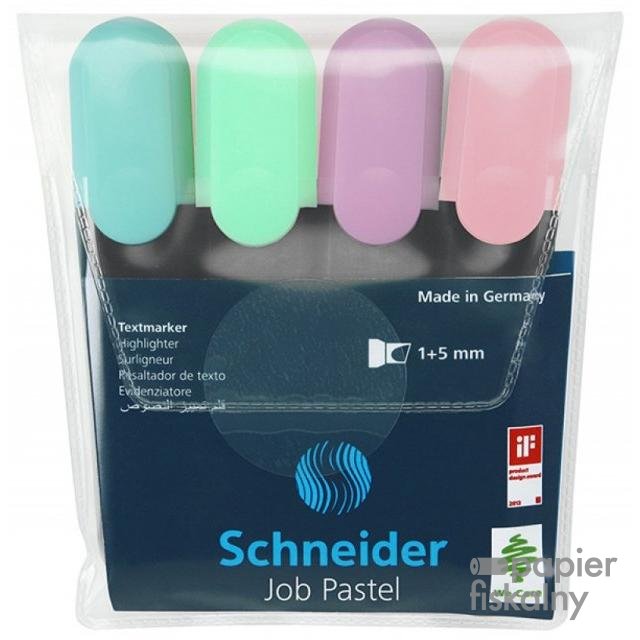 Zestaw zakreślaczy SCHNEIDER Job Pastel, 1-5 mm, 4 szt., pudełko z zawieszką, mix kolorów