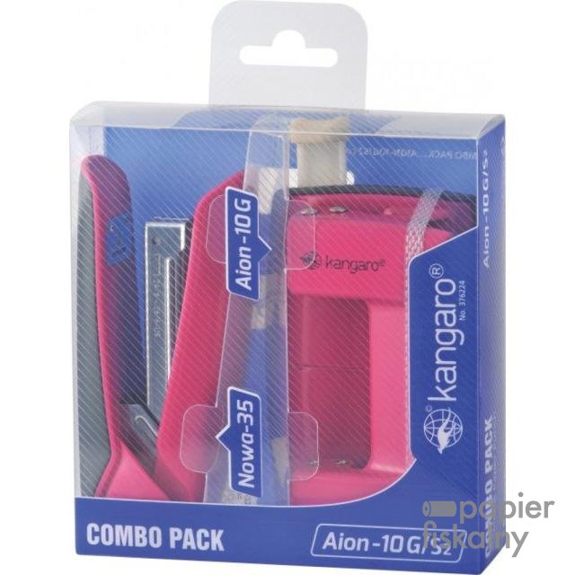 Zestaw zszywacz Nowa-35 + dziurkacz Aion-10G, pudełko z zawieszką, różowy