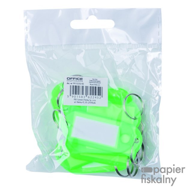 Zawieszki na klucze OFFICE PRODUCTS, 50x20mm, 10szt., zielone