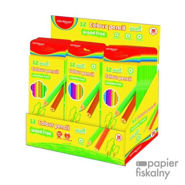 Kredki ołówkowe KEYROAD, bezdrzewne, 12 szt., pudełko zawieszka, display, mix kolorów