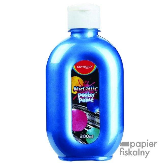Farba plakatowa KEYROAD, metaliczna, 300ml, butelka, niebieska