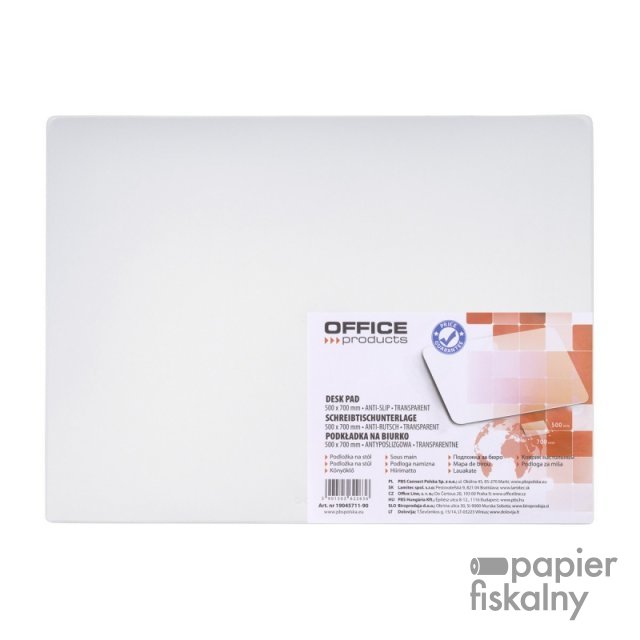 Podkładka na biurko OFFICE PRODUCTS, antypoślizgowa, 50x70 cm, transparentna