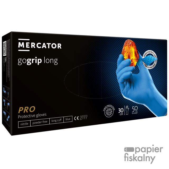 Rękawiczki MERCATOR gogrip LONG 50 szt. rękawice nitrylowe bezpudrowe niebieskie L