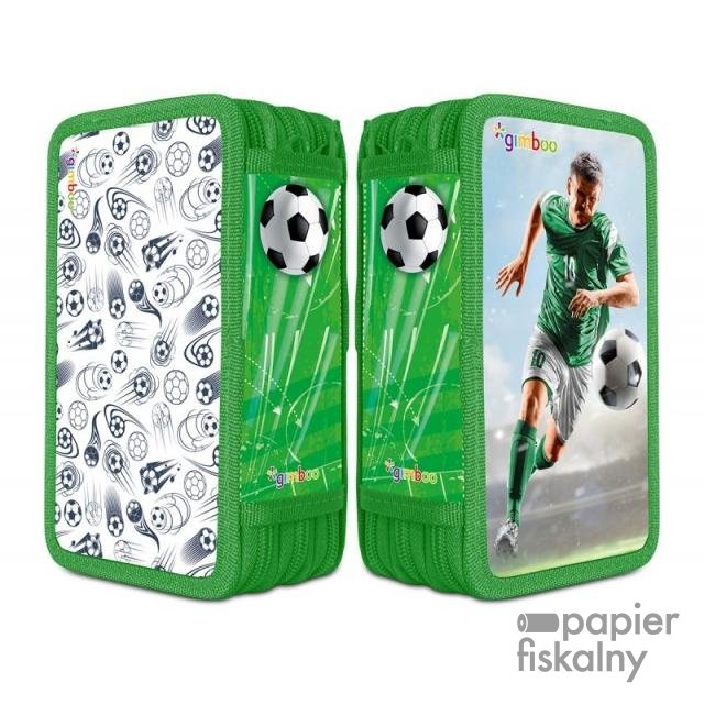 Piórnik szkolny GIMBOO, z wyposażeniem, 3 komory, piłka nożna, zielony