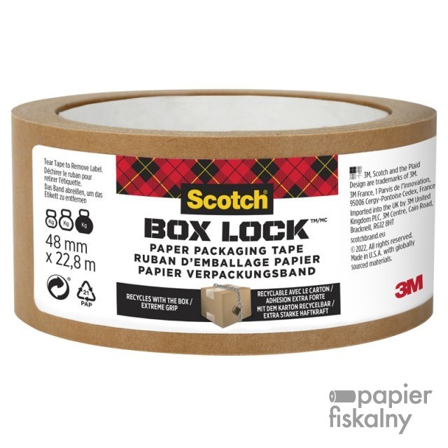 Taśma pakowa SCOTCH®Box Lock, papierowa, 48mm x 22,8m, 1szt., brązowa