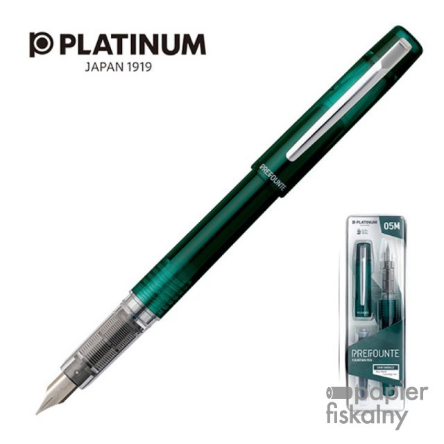 Pióro wieczne Platinum Prefounte Dark Emerald, M, w plastikowym opakowaniu, na blistrze, zielone