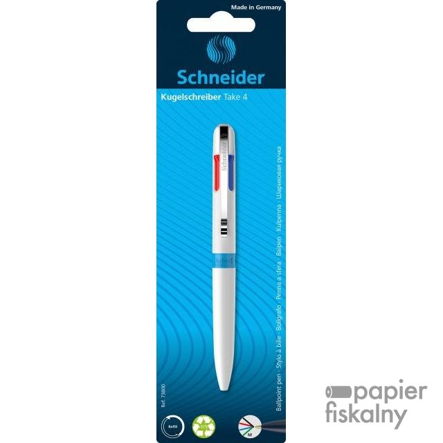 Długopis automatyczny SCHNEIDER TAKE 4, M, 4 kolory wkładu, blister, mix kolorów