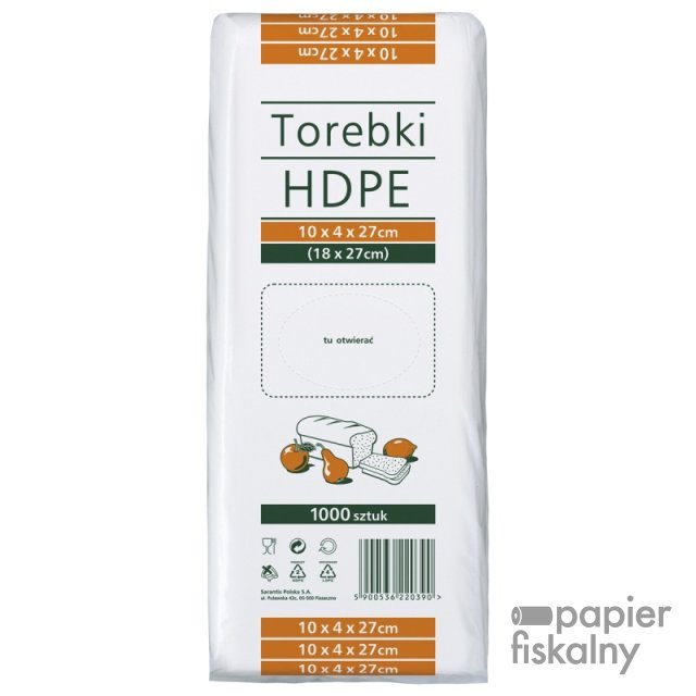 Torebki spożywcze SARANTIS, HDPE, 10x4x27cm, 1000 szt., transparentne