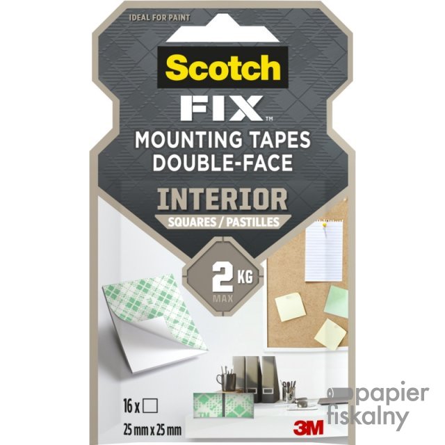 Kwadraty montażowe SCOTCH-FIX, dwustronne, 25x25mm, 16 pasków, białe