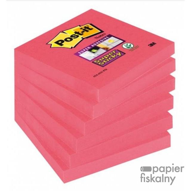 Karteczki samoprzylepne POST-IT® Super Sticky (654-6SS-PO), 76x76mm, 1x90 kartek, różowe