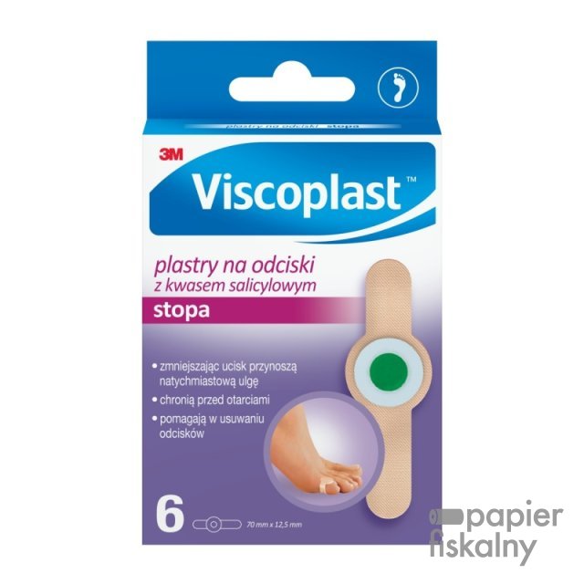 Plastry na odciski VISCOPLAST, z kwasem salicylowym,70x12,5mm, pudełko, 6szt.