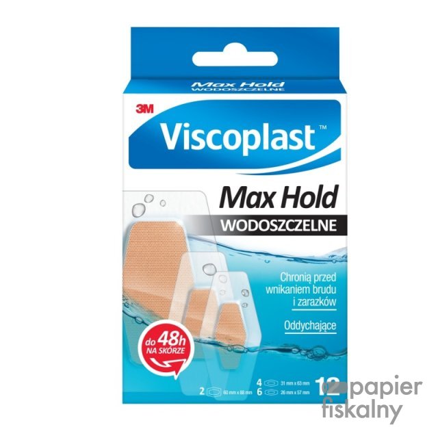 Plastry VISCOPLAST Max Hold, wodoszczelne, 3 rozmiary, pudełko, 12szt.
