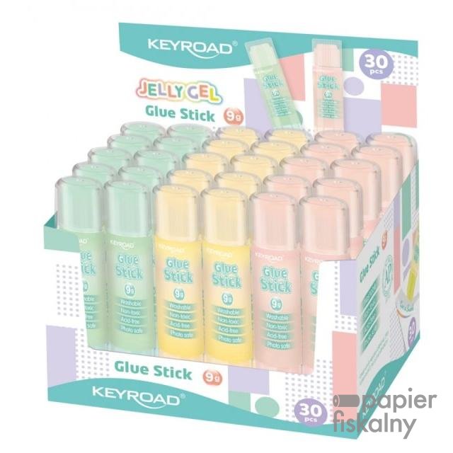 Klej w sztyfcie KEYROAD Jelly Gel, przezroczysty, 9g, display, mix kolorów