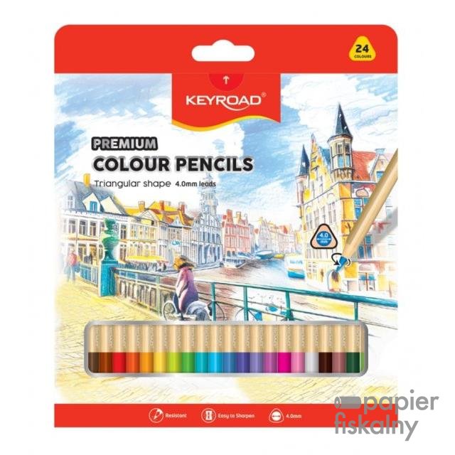 Kredki ołówkowe KEYROAD, trójkątne, 4mm, 24 szt., mix kolorów