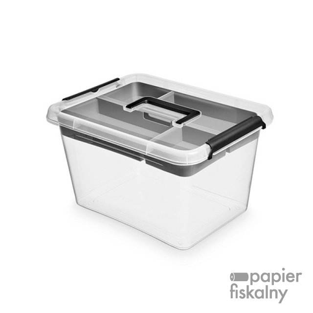 Pojemnik do przechowywania MOXOM, Insert Box, 15,5l, z rączką, z klipsami, transparentny grafit