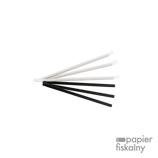 Słomki papierowe czarne 8mm x 200mm 200szt pakowane pojedyńczo