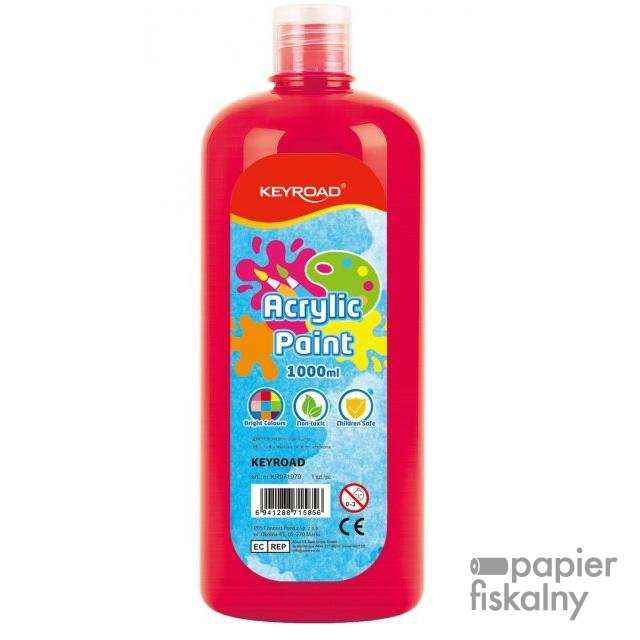 Farba akrylowa KEYROAD, 1000ml, butelka, czerwona