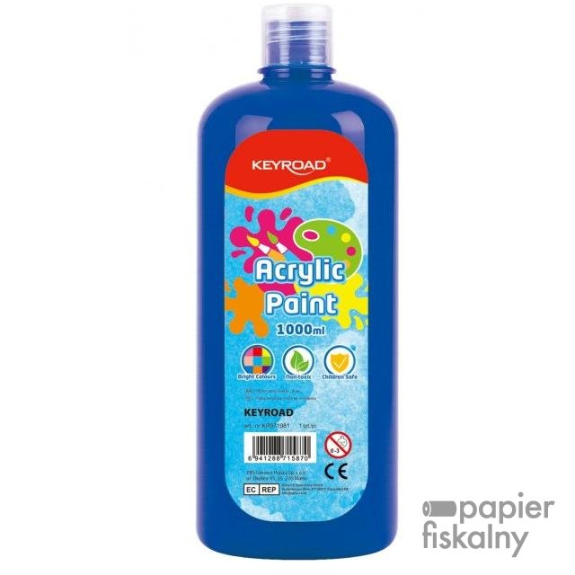Farba akrylowa KEYROAD, 1000ml, butelka, niebieska