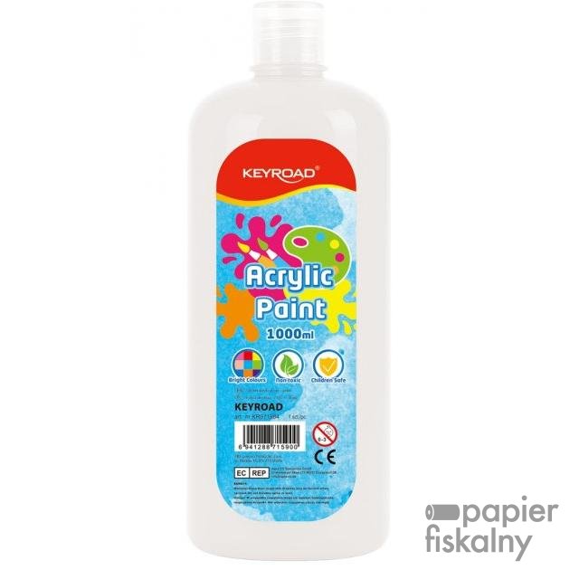 Farba akrylowa KEYROAD, 1000ml, butelka, biała