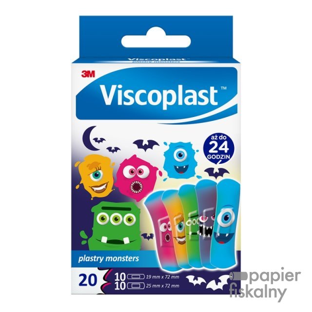 Plastry dziecięce VISCOPLAST Monsters, 2 rozmiary, 20 szt., pudełko