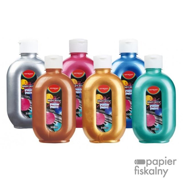 Farba plakatowa KEYROAD, 300ml, butelka, 6 szt., mix kolorów metalicznych