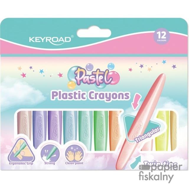Kredki świecowe KEYROAD Pastel, plastikowe, dwustronne, 12 szt., mix kolorów pastelowych