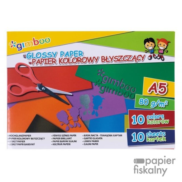 Zeszyt papierów kolorowych błyszczących GIMBOO, A5, 10 kartek, 80gsm, mix kolorów